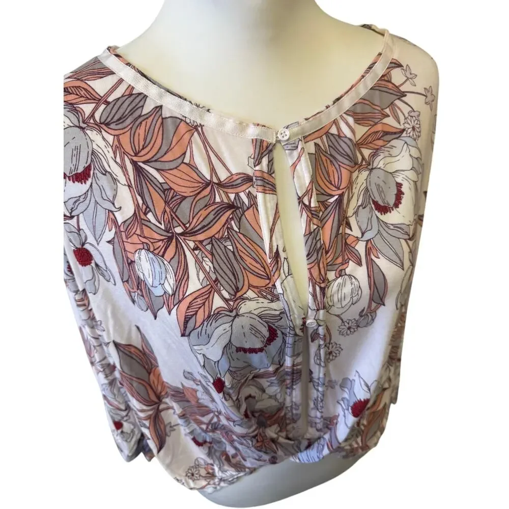 Free people twist and shout floral boho rayon stretch dolman sleeve blouse small
